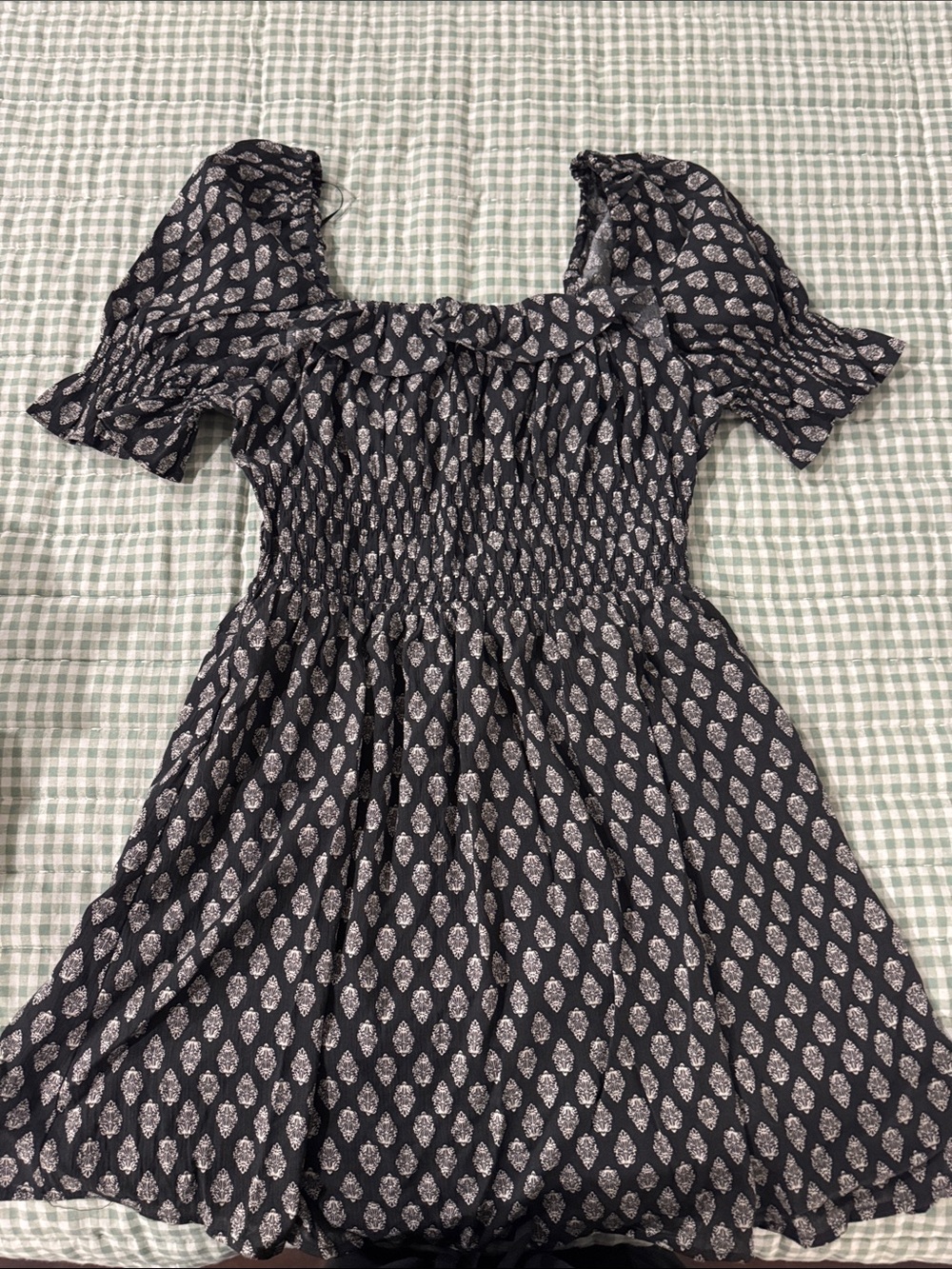 Divided Black Mini Dress with White Paisley Print